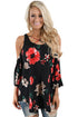 Black Floral Print Three Quarter Sleeve Drop Shoulder Blouse